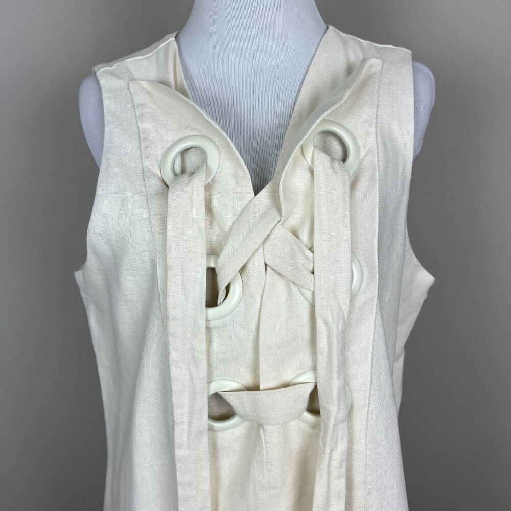 Hyacinth House Tuckernuck Mini Dress Womens Medium‎ Ivory Linen Cotton Lace Up M - Picture 10 of 16